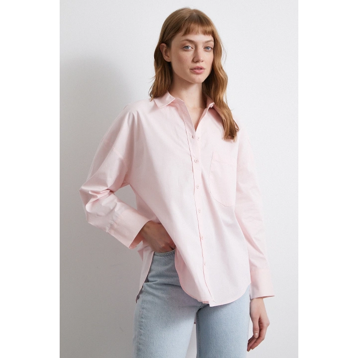 Oversize Pamuklu Gömlek Pembe