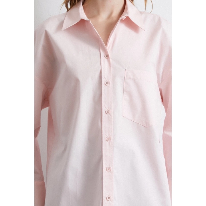 Oversize Pamuklu Gömlek Pembe