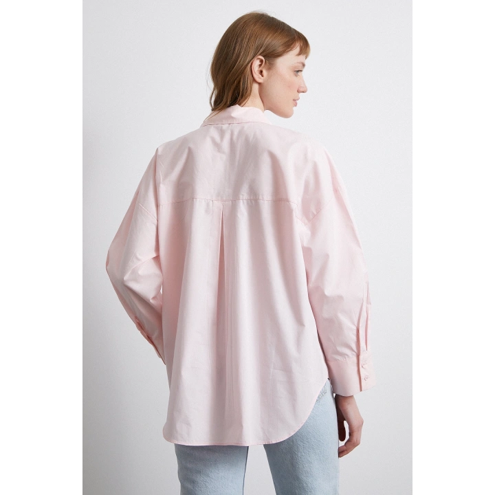Oversize Pamuklu Gömlek Pembe