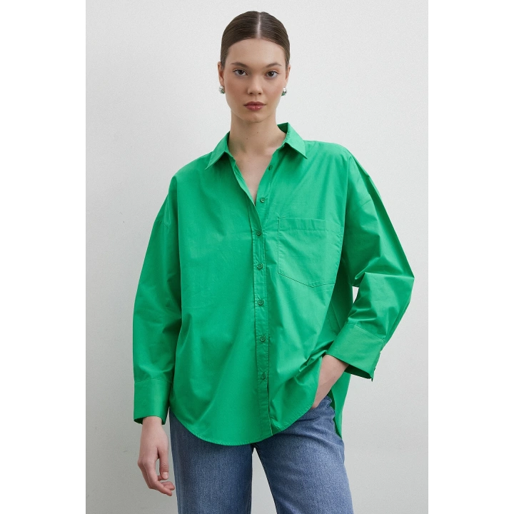 Oversize Pamuklu Gömlek Yeşil