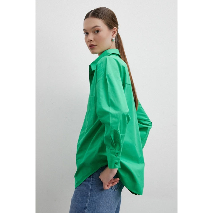 Oversize Pamuklu Gömlek Yeşil