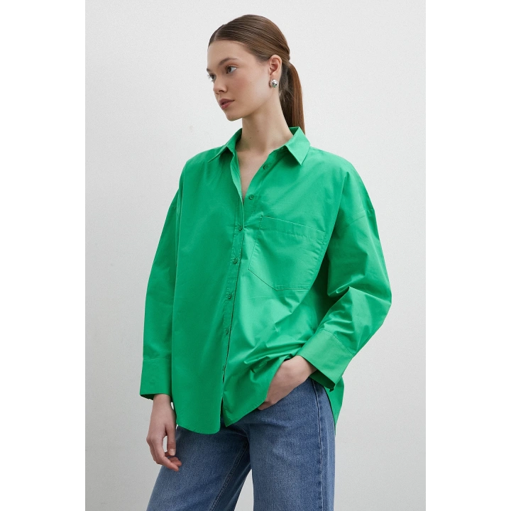 Oversize Pamuklu Gömlek Yeşil
