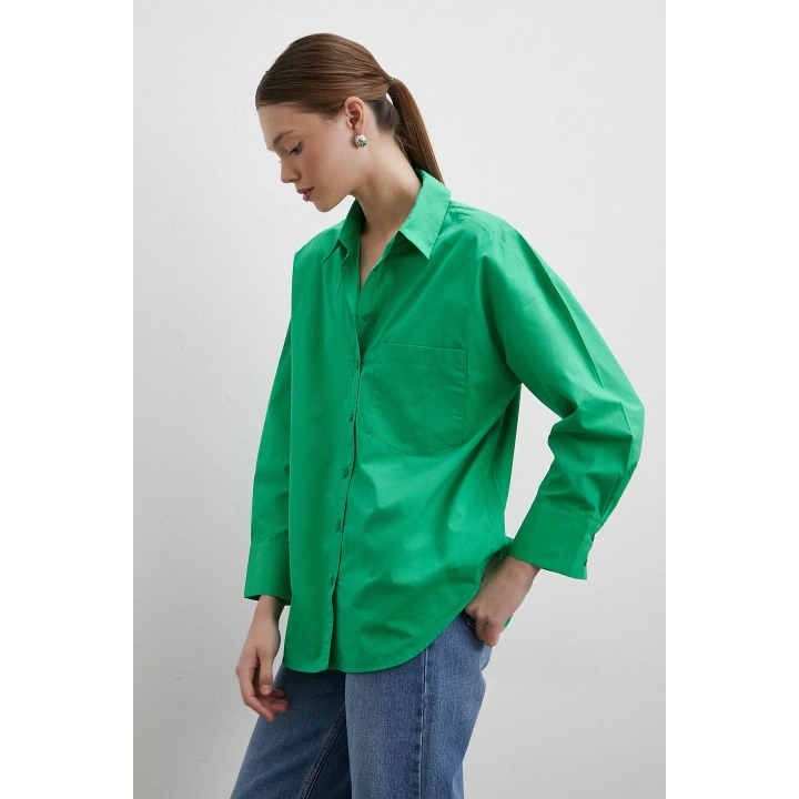Oversize Pamuklu Gömlek Yeşil