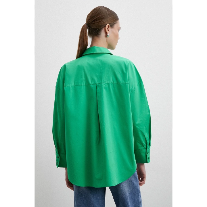 Oversize Pamuklu Gömlek Yeşil
