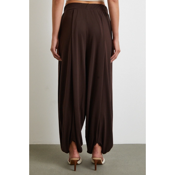 Paça Detaylı Şalvar Pantolon Kahve