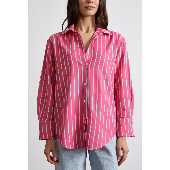 Pamuklu Çizgili Gömlek Pembe