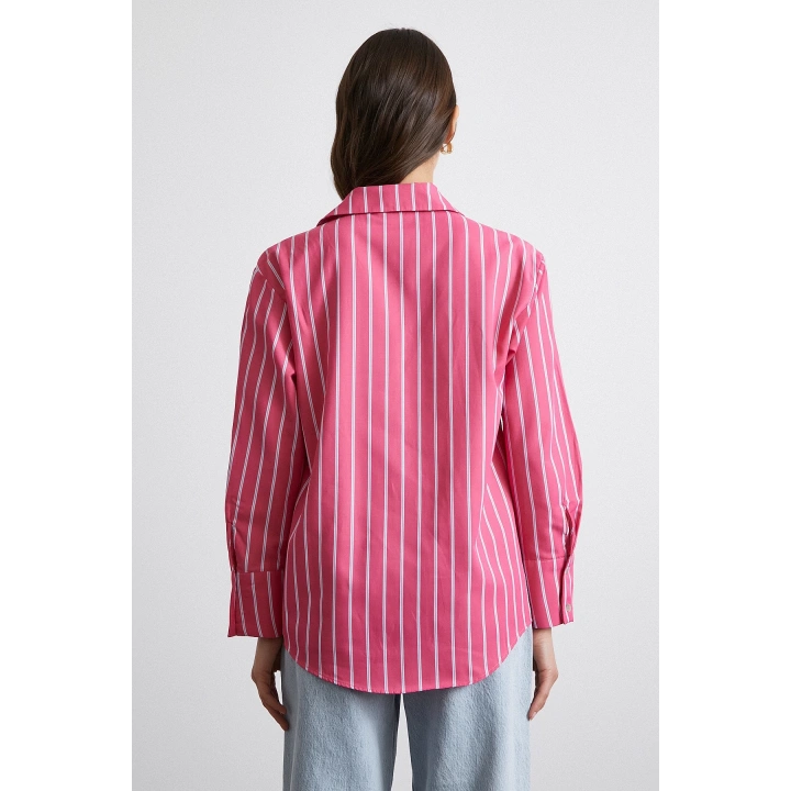 Pamuklu Çizgili Gömlek Pembe