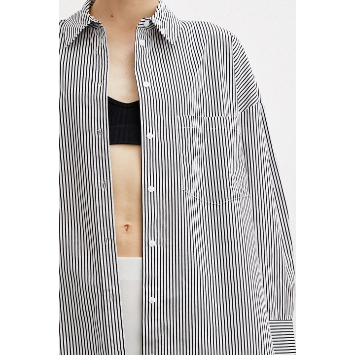 Pamuklu Çizgili Gömlek Siyah