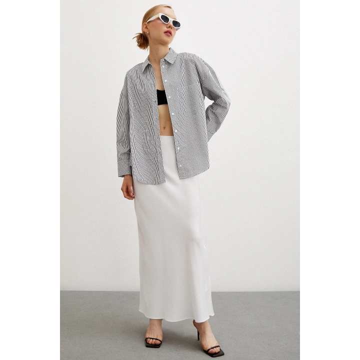 Pamuklu Çizgili Gömlek Siyah