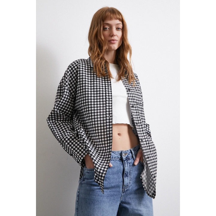 Pamuklu Ekose Gömlek Siyah