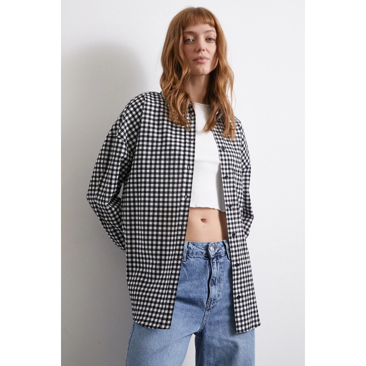 Pamuklu Ekose Gömlek Siyah