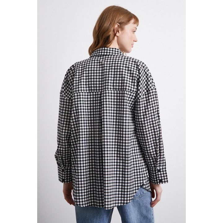 Pamuklu Ekose Gömlek Siyah