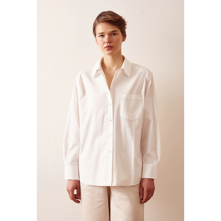 Pamuklu Klasik Gömlek Ekru