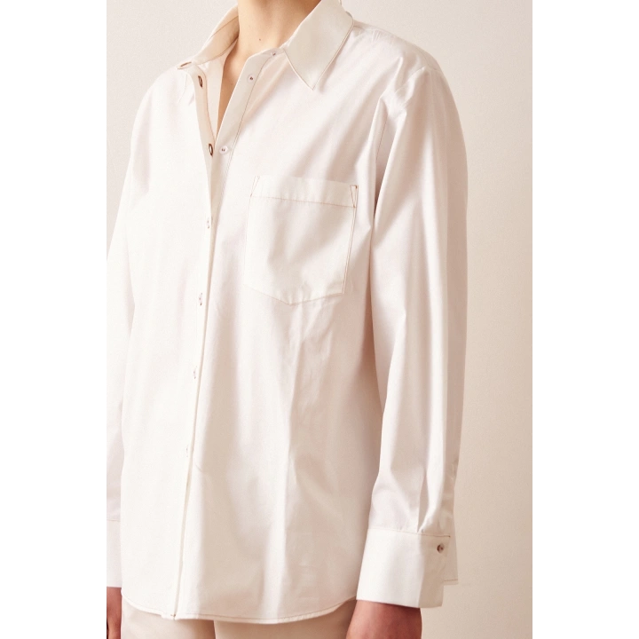 Pamuklu Klasik Gömlek Ekru