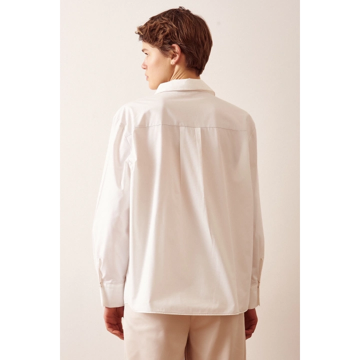 Pamuklu Klasik Gömlek Ekru