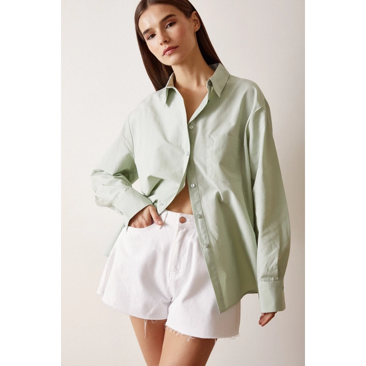 Pamuklu Klasik Gömlek Mint