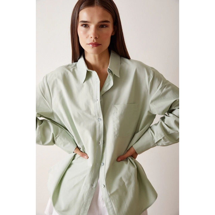 Pamuklu Klasik Gömlek Mint