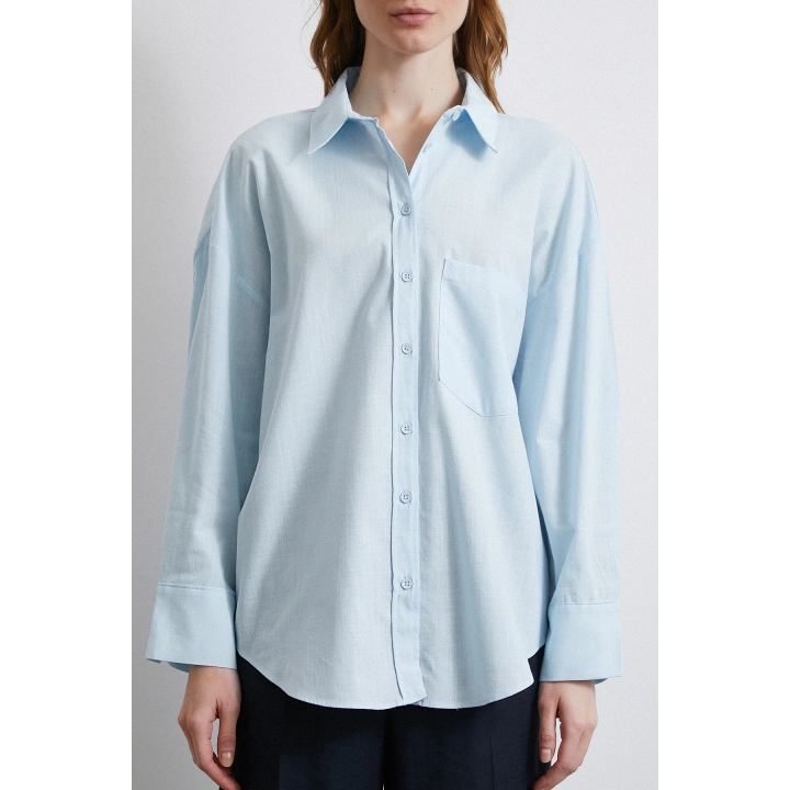 Pamuklu Oversize Gömlek Mavi
