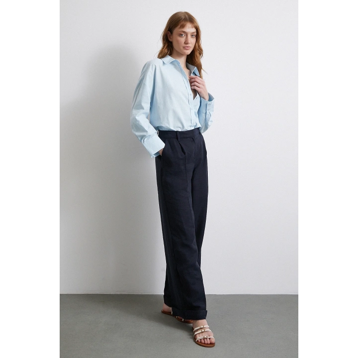 Pamuklu Oversize Gömlek Mavi