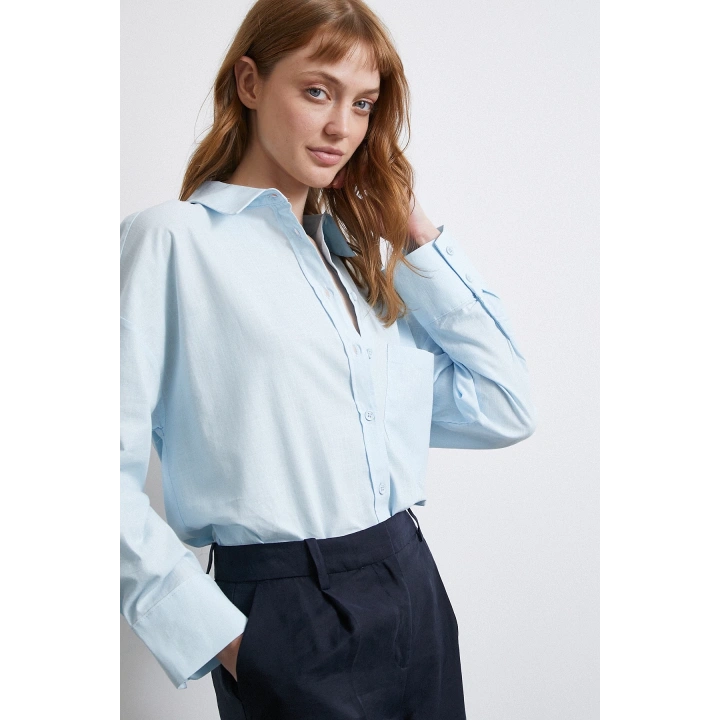 Pamuklu Oversize Gömlek Mavi