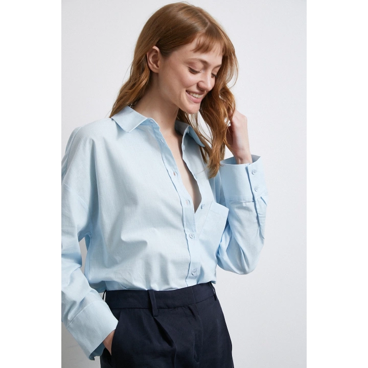 Pamuklu Oversize Gömlek Mavi