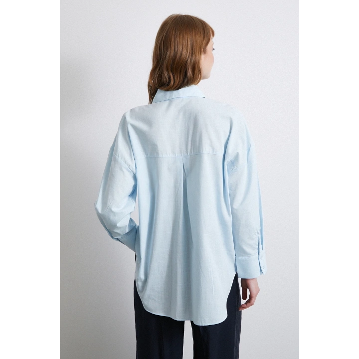 Pamuklu Oversize Gömlek Mavi