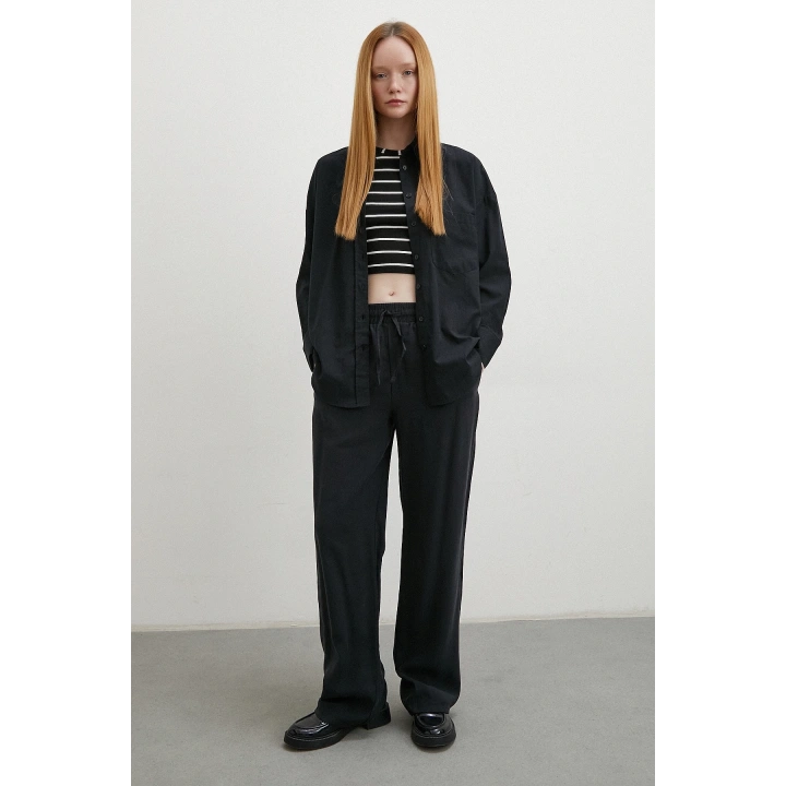 Pamuklu Oversize Gömlek Siyah