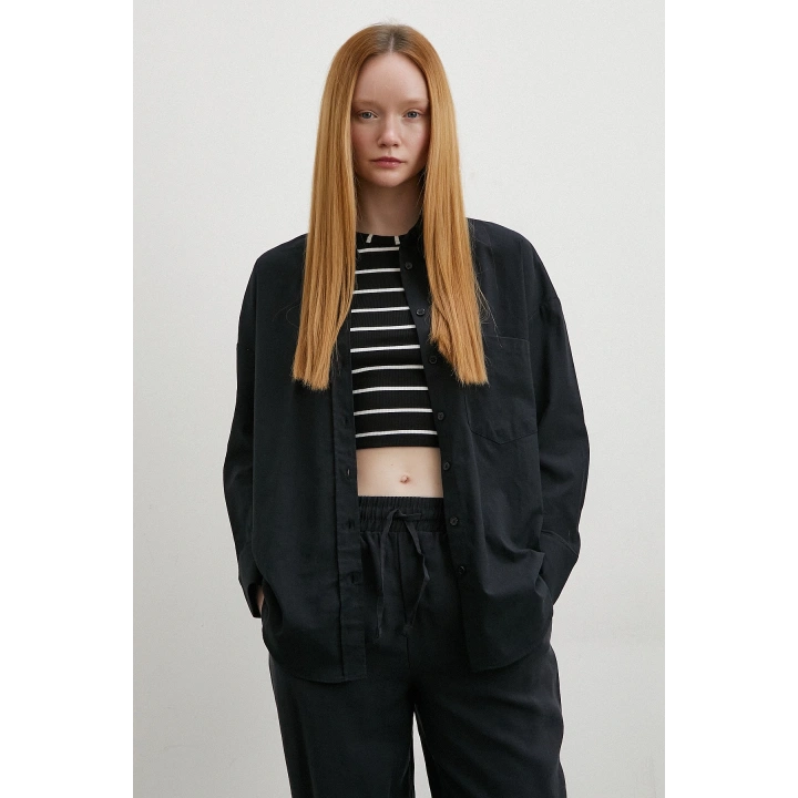 Pamuklu Oversize Gömlek Siyah