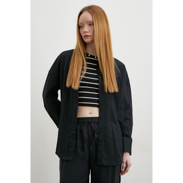 Pamuklu Oversize Gömlek Siyah