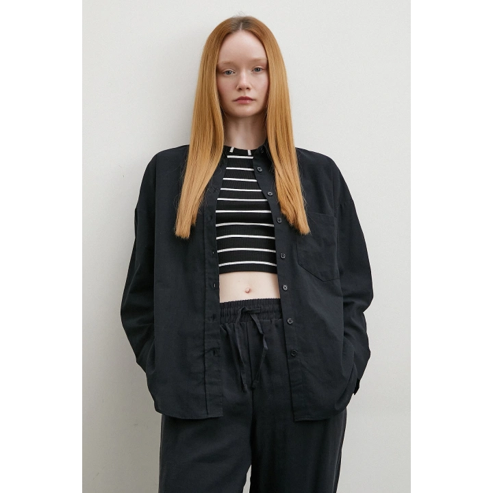 Pamuklu Oversize Gömlek Siyah