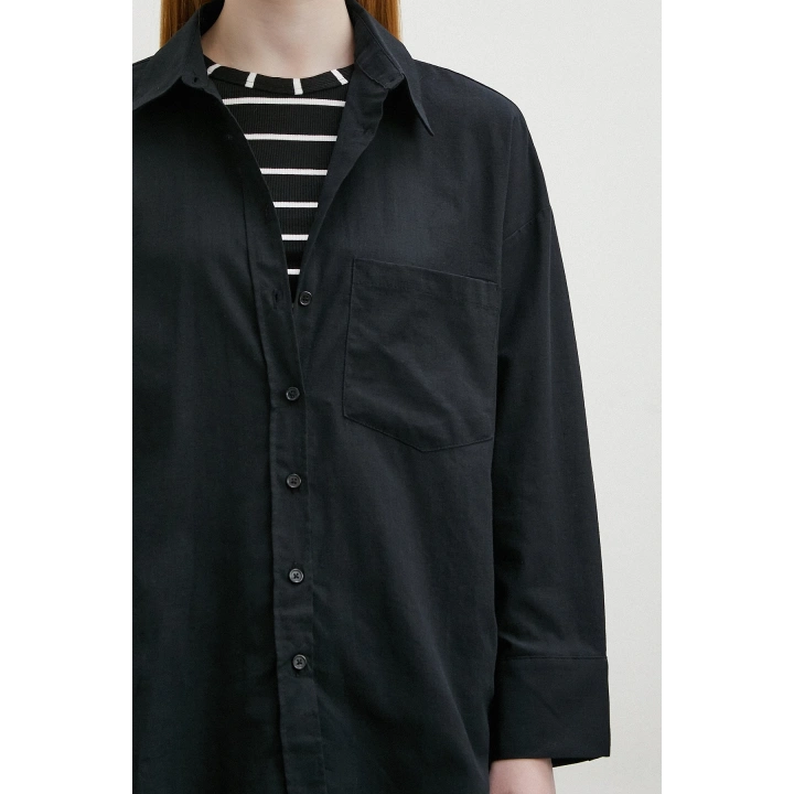 Pamuklu Oversize Gömlek Siyah