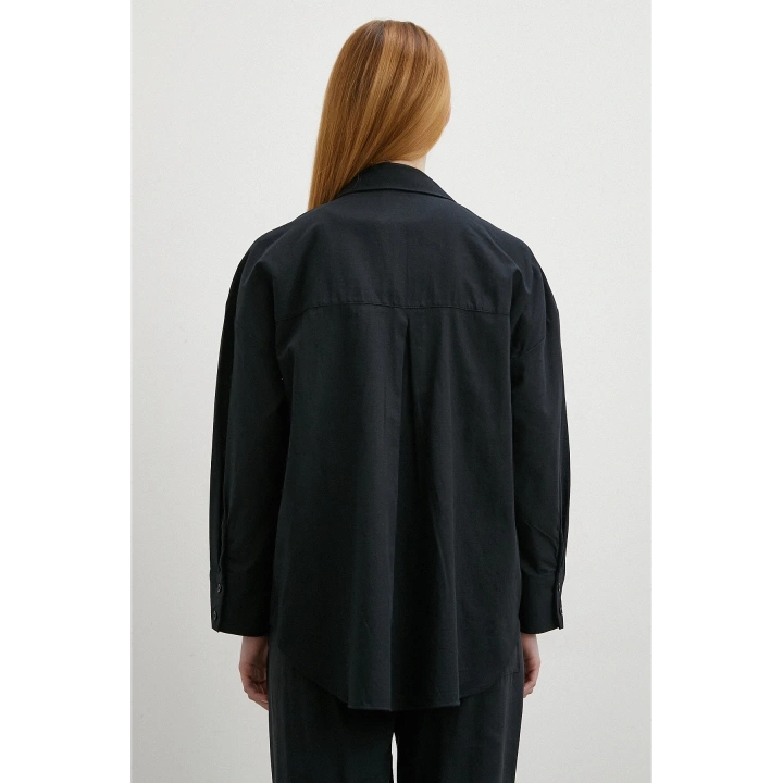 Pamuklu Oversize Gömlek Siyah