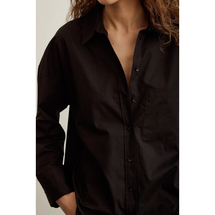 Pamuklu Poplin Gömlek Siyah