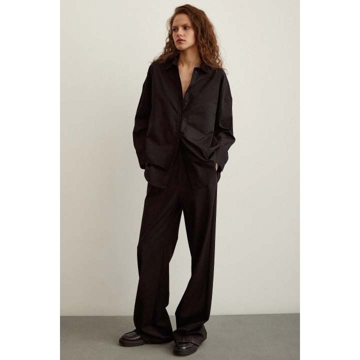 Pamuklu Poplin Gömlek Siyah