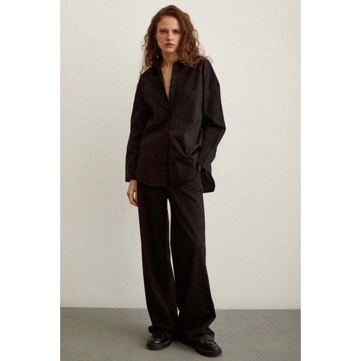 Pamuklu Poplin Gömlek Siyah