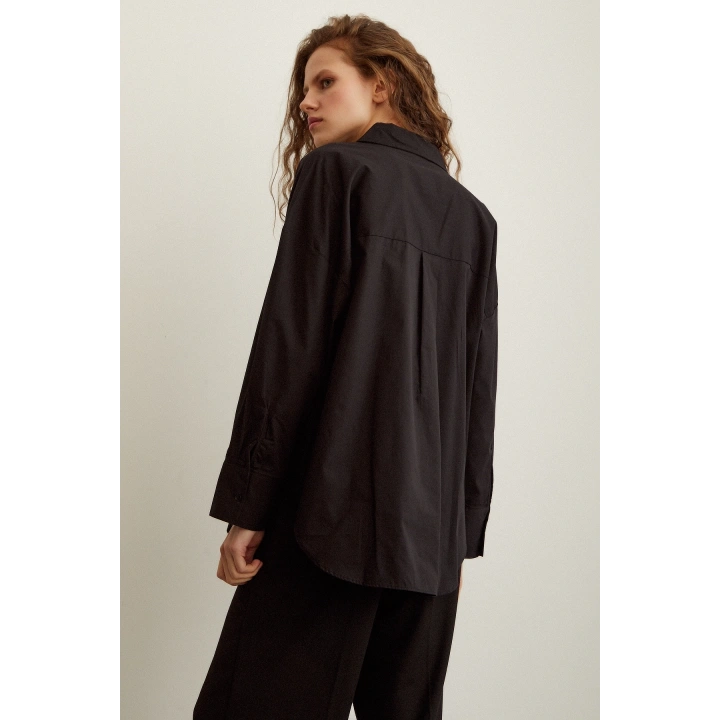 Pamuklu Poplin Gömlek Siyah