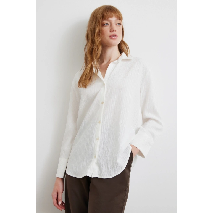 Paralel Çizgili Gömlek Beyaz