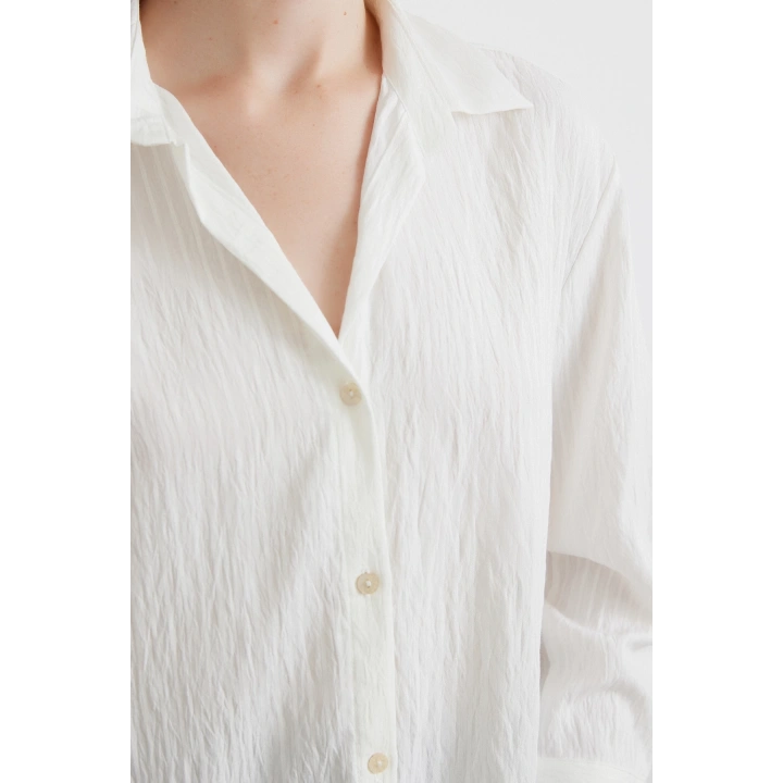 Paralel Çizgili Gömlek Beyaz