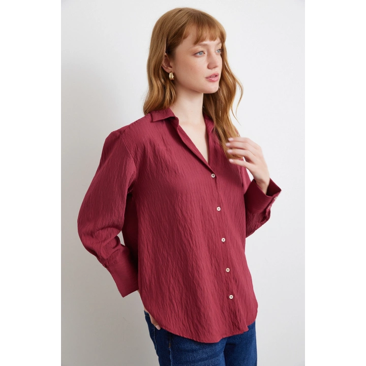 Paralel Çizgili Gömlek Bordo