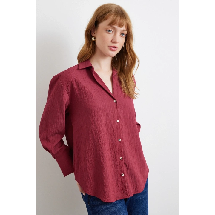 Paralel Çizgili Gömlek Bordo