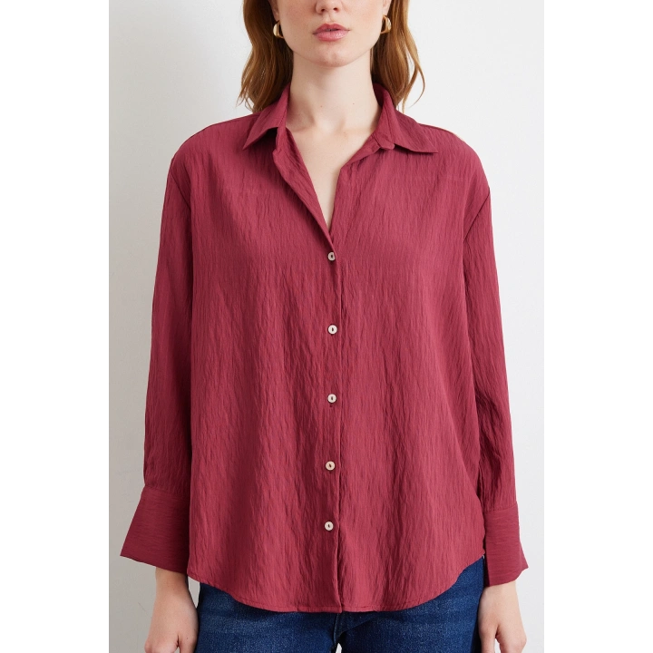 Paralel Çizgili Gömlek Bordo