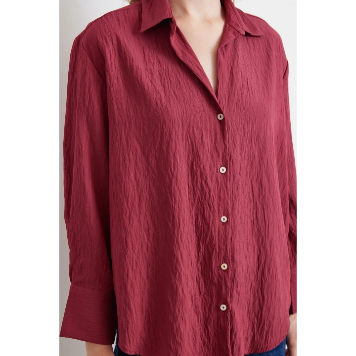 Paralel Çizgili Gömlek Bordo