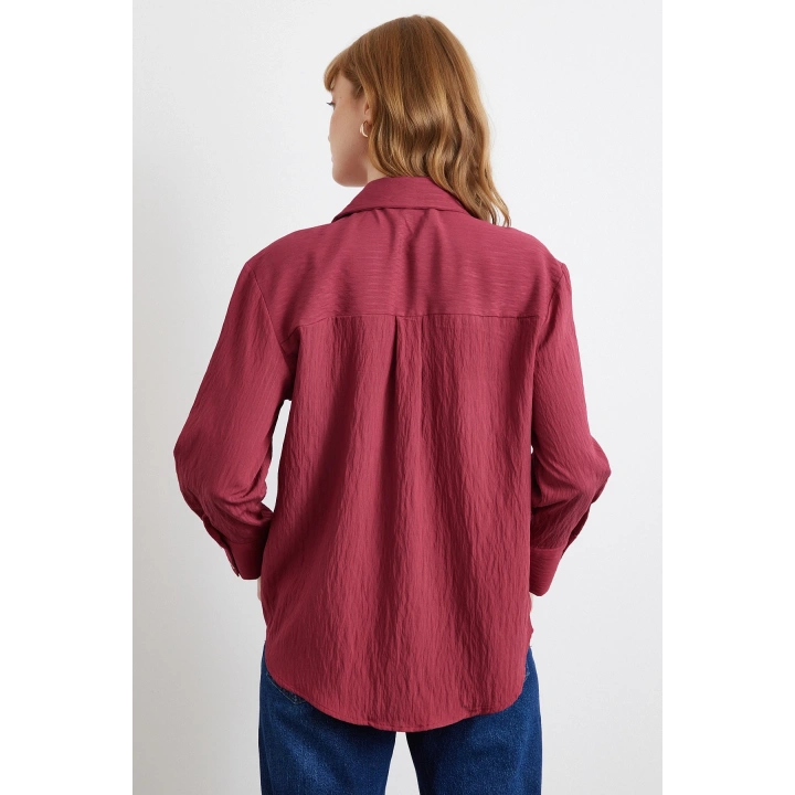 Paralel Çizgili Gömlek Bordo