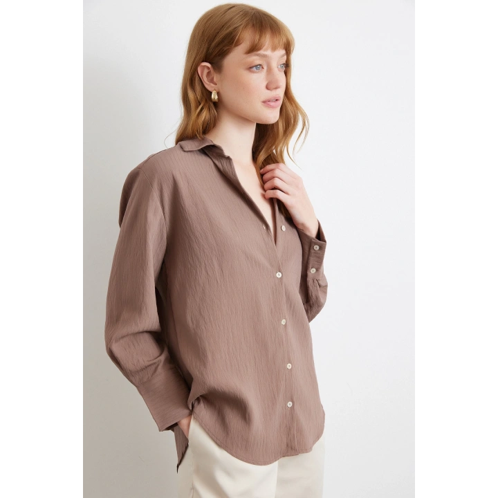 Paralel Çizgili Gömlek Kahve