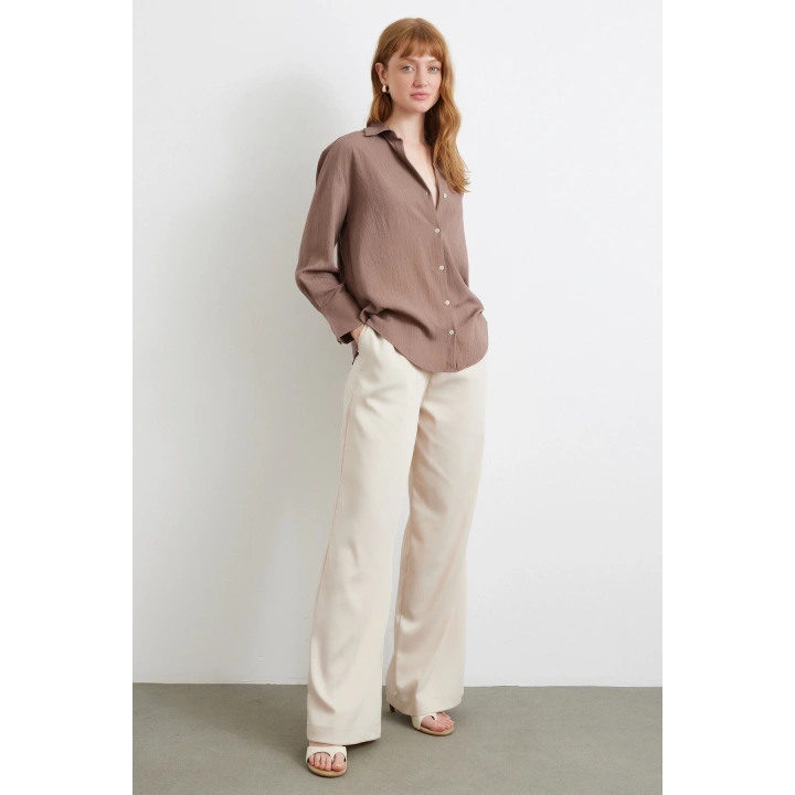 Paralel Çizgili Gömlek Kahve