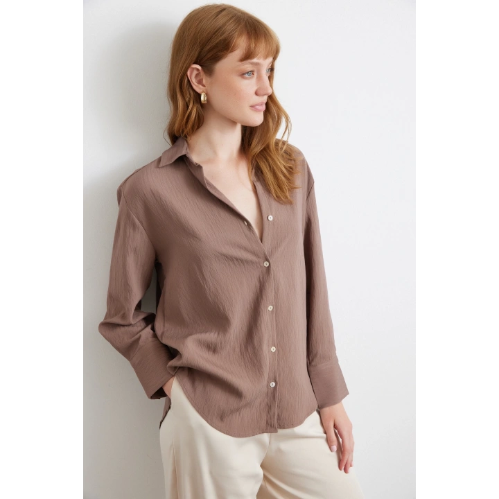 Paralel Çizgili Gömlek Kahve