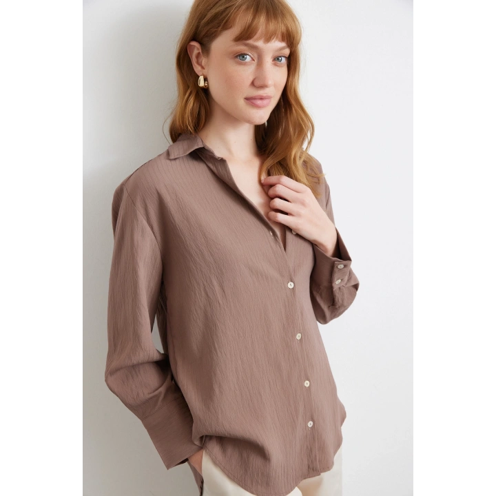 Paralel Çizgili Gömlek Kahve