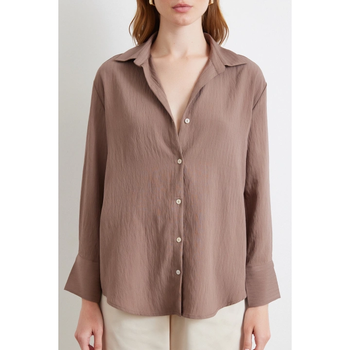 Paralel Çizgili Gömlek Kahve