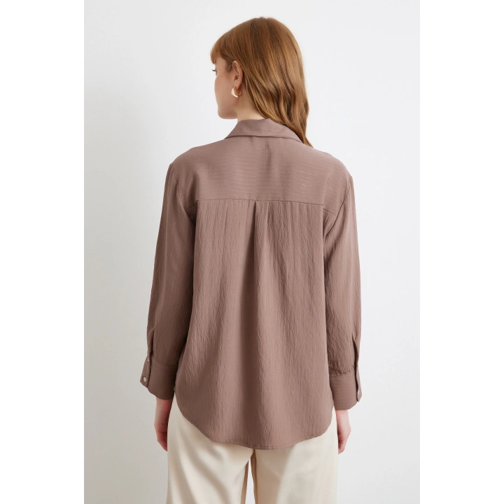 Paralel Çizgili Gömlek Kahve