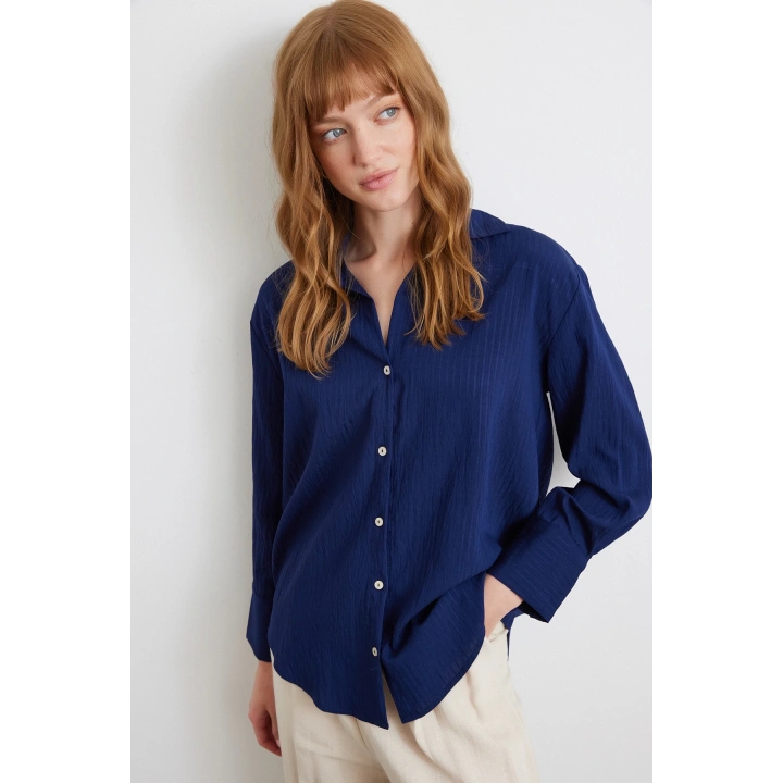 Paralel Çizgili Gömlek Lacivert